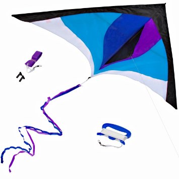 Finest Delta Kite for Kids & Adults by Stuff Kids Love - Easy Fly - Large (60") with Long (8.5') Tail Ribbons - Superb Flyer - Vivid Colors - Best Quality Materials - Stunning Design