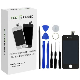 Eco-Fused Premium Replacement Digitizer and Touchscreen LCD for iPhone 4S - Replacement for At and t and International Models - 10 Piece Kit for Replacement and Repair - Screen Protector Pre-Installed