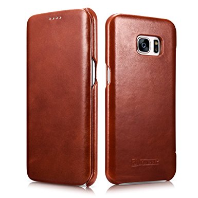 Galaxy S7 Edge Leather Case, Tomplus Business Series Vintage Genuine Leather Curve Edge Flip Cover, Folio Flip style Cases, Slim Fit for Samsung Galaxy S7 Edge in 5.5 Inch G9350 (Retro Brown)