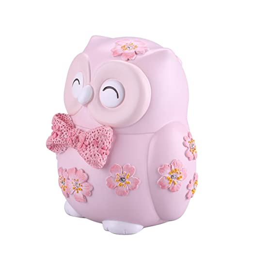 ElecNova Cute Owl Pink Piggy Bank Home Decor Ornament Gift for Girls