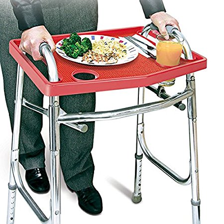 Walker Tray With Non-Slip Grip Mat - Red