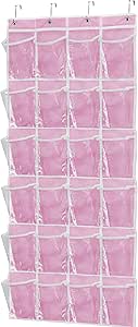 Simple Houseware 24 Pockets Large Clear Pockets Over The Door Hanging Shoe Organizer, Pink (56" x 22.5")