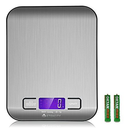 Etekcity 11lb/5kg Digital Multifunction Stainless Steel Kitchen Food Scale (Certified Refurbished)