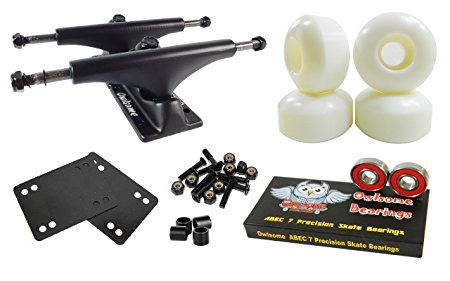 Owlsome 5.0 Black Aluminum Skateboard Trucks w/ 52mm Wheels Combo Set