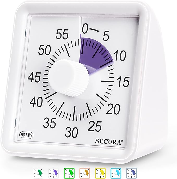 Secura 60-Minute Visual Timer, Classroom Classroom Timer, Countdown Timer for Kids and Adults, Time Management Tool for Teaching (Purple & White)