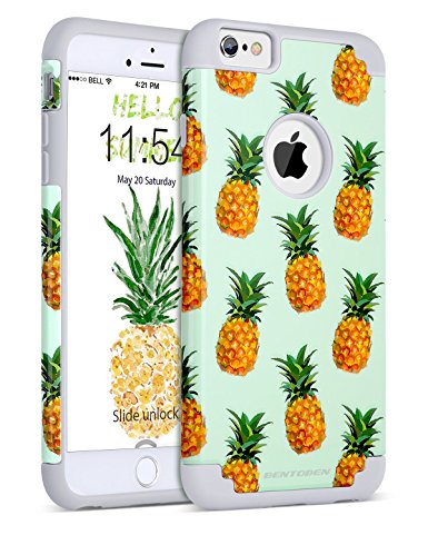 iPhone 6 Plus Case, iPhone 6S Plus Case, BENTOBEN Ultra Slim Pineapple Design Dual Layer Hybrid Hard Smooth PC & Flexible Soft Silicone Shockproof Protective Case for iPhone 6 Plus/6S Plus,Green