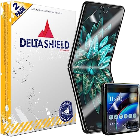 DeltaShield Screen Protector for Motorola Razr , Plus (2023) (2-Pack) BodyArmor Anti-Bubble Military-Grade Clear TPU Film