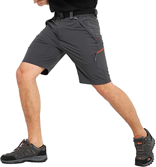 MIER Men's Stretch Hiking Shorts Quick Dry Nylon Cargo Shorts with Zipper Pockets, Water Resistant