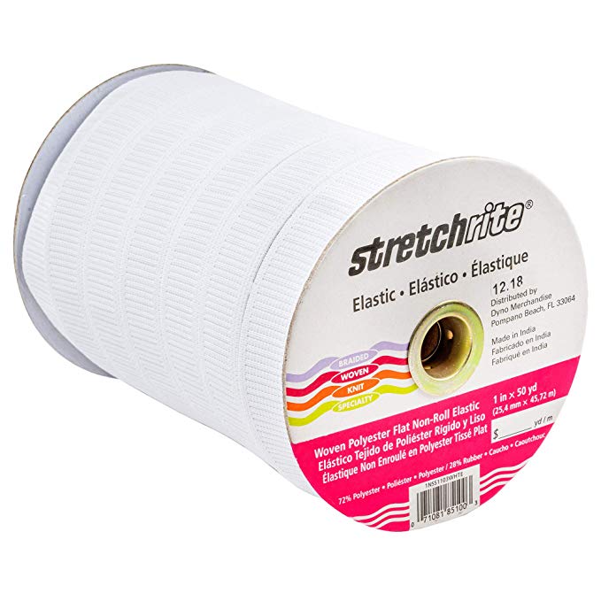 Stretchrite Flat Non-Roll Woven Polyester Elastic Spool, 1-Inch by 50-Yards, White