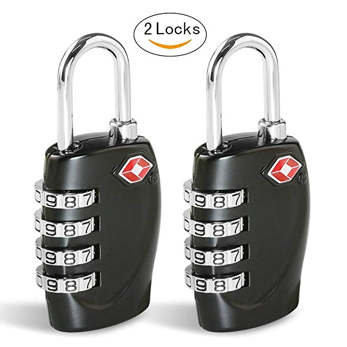 TSA Luggage Locks CFMOUR 4-Dial Padlocks for Travel Suitcase Case 2 Pack - Black