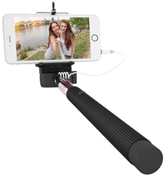 Mazichands Wired Selfie Stick for iPhone 6, 6 plus, 5 5s 5c, Galaxy s6 edge s5 s4, Android Smartphone - Extendable Cable Selfies/Selfy Best Sticks(Monopod) w/ Universal Cell Phone Mount - No Bluetooth & Battery Free