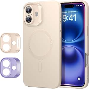 ESR for iPhone 16 Plus Case with MagSafe, Supports Magnetic Charging, Smooth & Slim Silicone Case, Shockproof, Full Screen and Camera Protection, Soft Microfiber Lining, Cloud Series, Light Tan