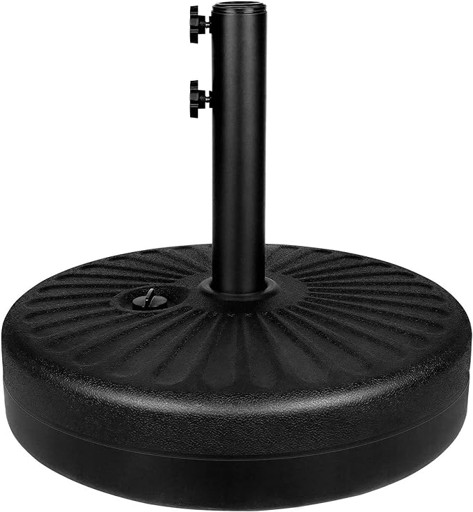 Simple Deluxe 20" Round Heavy Duty Patio Umbrella Base Stand with Steel Umbrella Holder, Water or Sand Fillable for Outdoor, Lawn, Garden, 50lbs Weight Capacity, Black