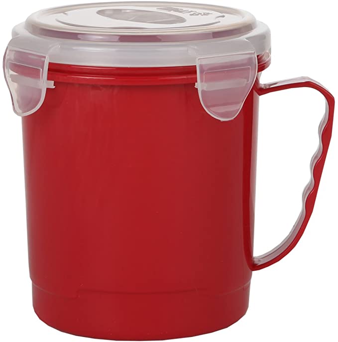 Home-X - Microwave Soup Mug with Secure Snap Close Vented Lid, 22 Ounce Mug Allows You to Heat and Eat Soups, Noodles, Hot Cereal and More in a Single Container, Red