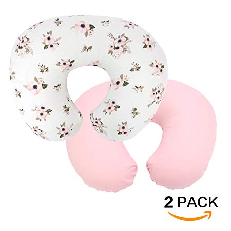 TILLYOU Large Zipper Personalized Nursing Pillow Cover, 100% Cotton Hypoallergenic Pillow Slipcovers, Safely Fits On Standard Infant Nursing Pillows, Lt Pink & Floral