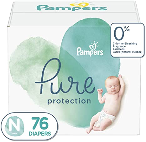 Diapers Newborn/Size 0 (&lt;10 lb), 76 Count - Pampers Pure Protection Disposable Baby Diapers, Hypoallergenic and Unscented Protection, Super Pack