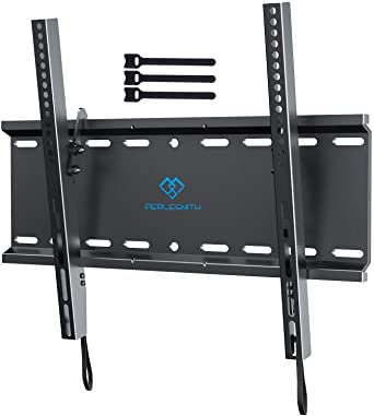 Tilting TV Wall Mount Bracket Low Profile for Most 23-55 Inch LED, LCD, OLED, Plasma Flat Screen TVs with VESA up to 115lbs 400x400mm - Bonus 3 Cable Ties by PERLESMITH