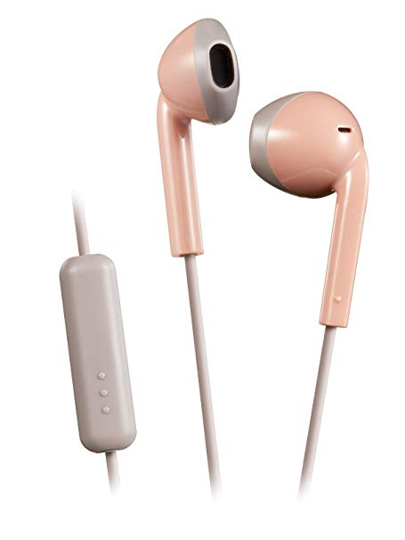 JVC Pink and Taupe Sweat and Splash Proof Retro Earbuds with Microphone and Remote HAF19MPT