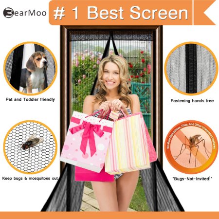 Magnetic Screen Door, BearMoo Upgraded Mesh screen door, Full-Length Magnets Make No More Gaps-Solid Thicker Mesh Keep Smallest Bugs Out- Full Frame Velcro Mesh Fits Doors Up To 34" x 82" MAX
