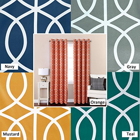 H.Versailtex Printed Blackout Room Darkening Bedroom Curtains Window Panel Drapes,Grommet Top,52 inch Wide by 84 inch Long - Slub Twilight Pattern in Orange (Set of 2)