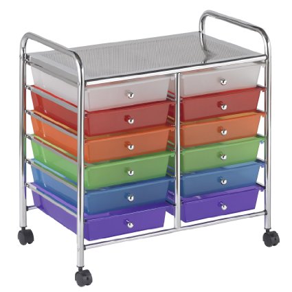 ECR4Kids 12-Drawer Mobile Organizer, 25.75" H, Assorted Colors