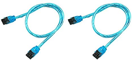 10" UV Blue SATA 3.0 III 6 GB/s Round SSD/HDD Data Cable 180 to180 Degree with Metal Latch (2-Pack)