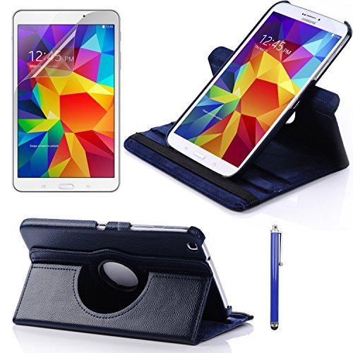 Sheath ™ Leather Case Cover for Samsung Galaxy Tab 4 8.0 (8 inch) SM-T330 / SM-T337 With Multi Stand feature with Screen Protector and Stylus for samsung galaxy tab 4 8.0 case (360 Rotating, Black)