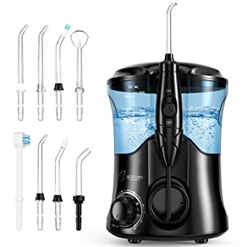 Water Flosser BESTOPE Dental Oral Irrigator for Teeth Brace Electric Water Pick Teeth Cleaner for Family 10 Adjustable Pressure 600 ML Capacity 8 Replaceable Water Jet Tips