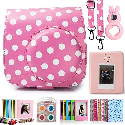 Fujifilm Instax Mini 8 Instant Camera Accessory Bundles Set (Included: Pink Vintage Instax Mini 8 Case Bag With Film Count Show/ Diamond Style Mini Book Album / Pink Rabbit Design Mini 8 Close-Up Lens(Self-Portrait Mirror)/ Colorful Close-Up Lens For Mini 8/ Wall Decor Hanging Frame/ 3 Inch Photo Frame/ Colorful Decor Sticker Borders)