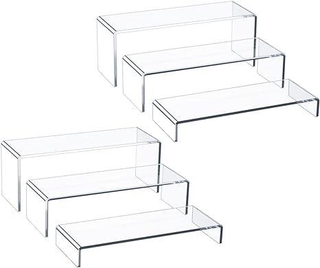 HIIMIEI Acrylic Display Risers, 2 Sets 6 Pcs 9" Large Acrylic Risers, Clear Display Risers Stands for Cupcake Dessert Stand, Acrylic Riser Showcase Shelf, Display Riser Shelf for Pop Figures Jewelry