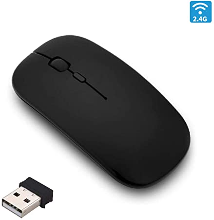 Wireless Silent Rechargeable Mouse for Laptop Computer PC,1600 DPI 3 Adjustment Levels Slim Mini Noiseless Cordless Mouse,10m Remote Range 2.4G Mice for Windows,MAC OS&Linux/Home/Office Black