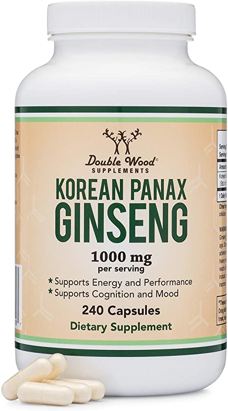 Panax Ginseng (Korean Red Variety) (4 Month Supply) 240 Vegan Capsules - 1,000mg per Serving for Mood, Cognitive Function, Energy and Stress by Double Wood Supplements