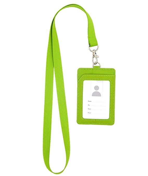 Bird Fiy Vertical Style PU Leather ID Badge Holder and Neck Lanyard (Green)