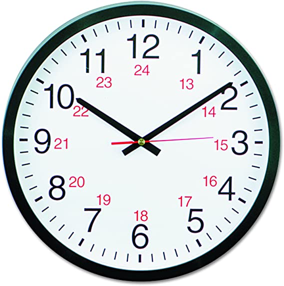 Universal 24-Hour Round Wall Clock, 12 5/8", Black (10441)