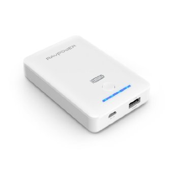 Portable Charger RAVPower 10050mAh Power Bank External Battery Pack with 2.4A Output, 2A Input and iSmart Technology for iPhone, Android, Windows Smartphones and More - White