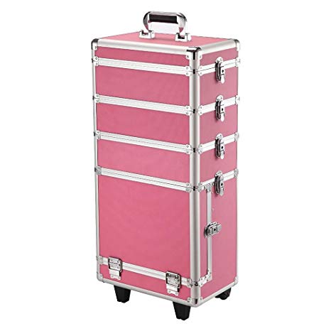 Yaheetech Professional Rolling Makeup Artist Case Makeup Trolley Travel Cosmetic Case Beauty Case Trolley Brand New Pink