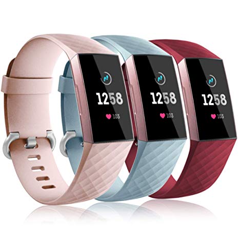 Maledan Replacement for Fitbit Charge 3 Bands Women Men Large Small, Breathable Soft Strap Waterproof Accessories Band Compatible Fitbit Charge 3 & Charge 3 SE Fitness Activity Tracker, 3 Pack