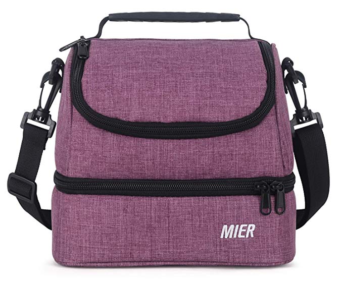 MIER 2 Compartment Small Lunch Bag for Men Women Kids Leakproof Cooler Lunch Tote with Shoulder Strap, Purple