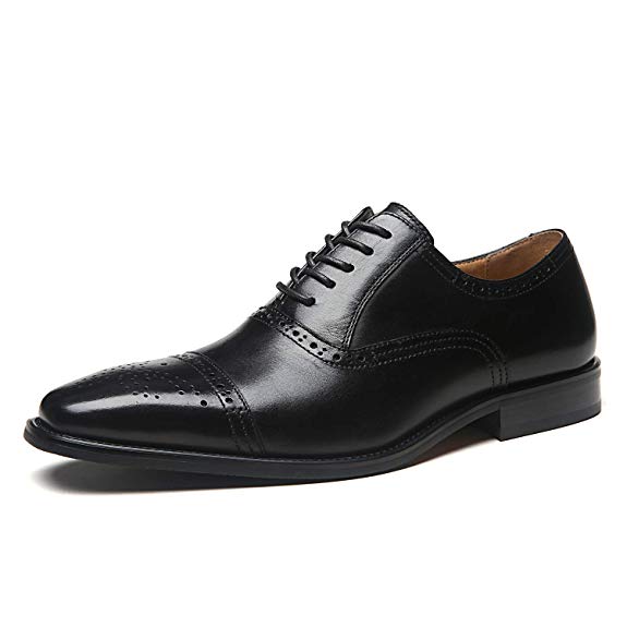 La Milano Mens Leather Cap Toe Lace up Oxford Classic Modern Business Dress Shoes for Men