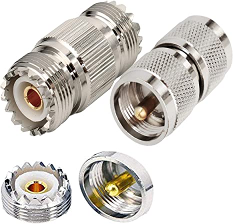UHF Male to Male PL-259 Connector S0-239 UHF Double Female Connector Adapter Coupler for CB Ham Radio Antenna SWR Meter Nickel Plated Brass Contact RF Coaxial Coax Barrel Adapter 2Pc Set