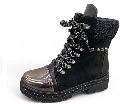 Damen Stiefeletten Biker Boots Nieten Schnallen Stiefel gefüttert ST83