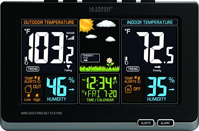 La Crosse Technology 308-1414B Wireless Atomic Digital Color Forecast Station with Alerts, Black