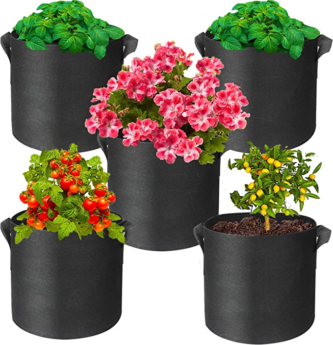 FYY 5-Pack 10 Gallon Grow Bags,Heavy Duty Thickened Nonwoven Plant Fabric Pots with Reinforced Handles,for Potato/Strawberry/Plants/Vegetables Plant Container/Aeration Grow Pots-Black