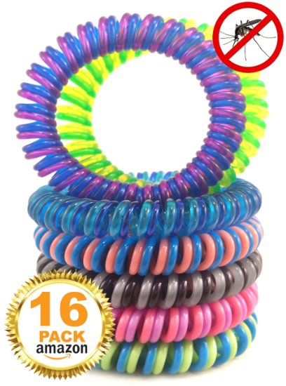 Mosquito Repellent Bracelet's, DOUBLED coloured Insect repellent bands! 16 or 10 Pack Pest Control Repeller up to 200  Hrs of Insect Protection with each bracelet, Outdoor & Indoor, Wrist Bands for Adults & Kids -No Spray, Deet-free - All Natural Plant Oils