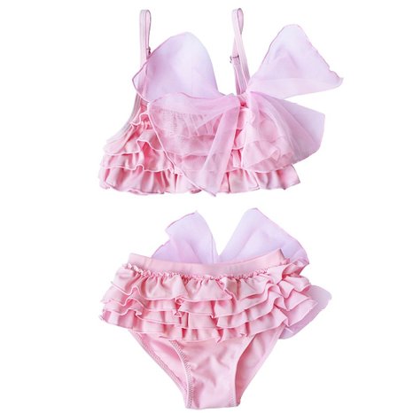 iEFiEL 2pcs Baby Girls Princess Big Mesh Bowknot Swimsuit Ruffle Tankini Outfits