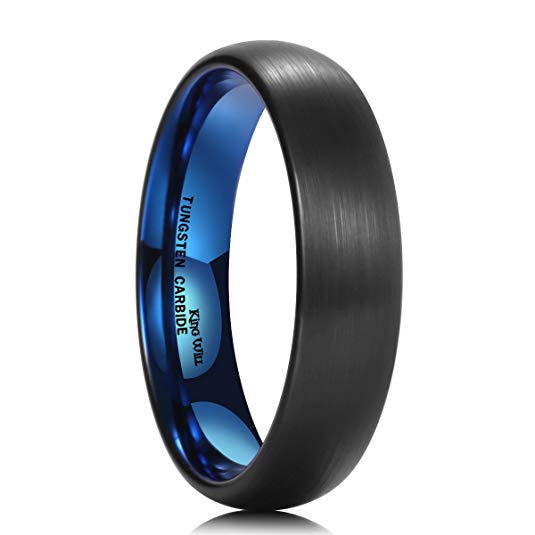 King Will DUO 5mm Blue Black Dome Tungsten Carbide Ring Wedding Band High Polished Brushed Comfort Fit