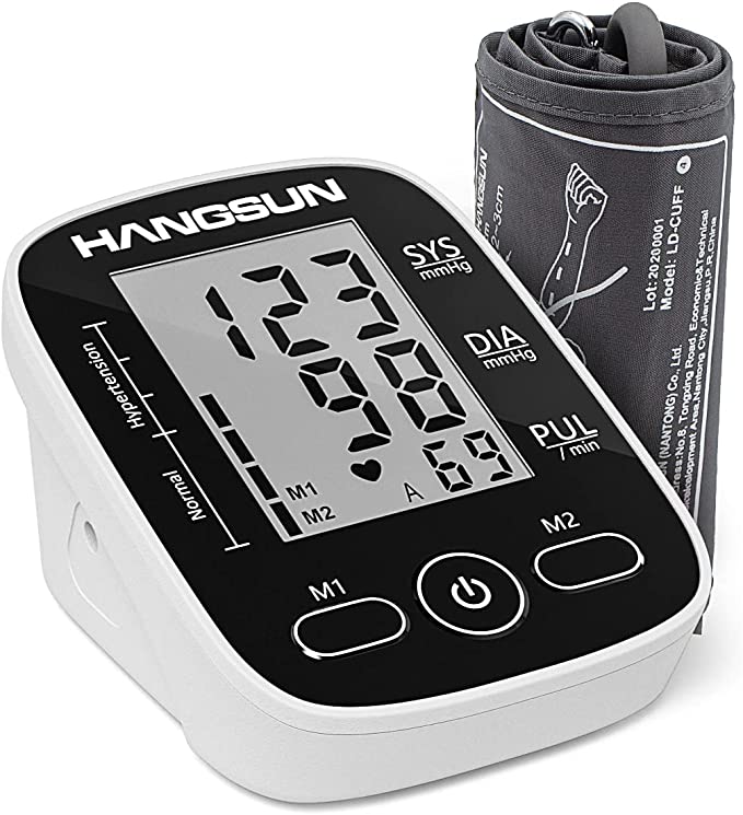 Hangsun Automatic Upper Arm Blood Pressure Machine for Home Use 2022 Newest Accurate Digital BP Monitor with USB Port, Large Cuff 22-42cm, 2x99 Readings and LCD Display (Black)