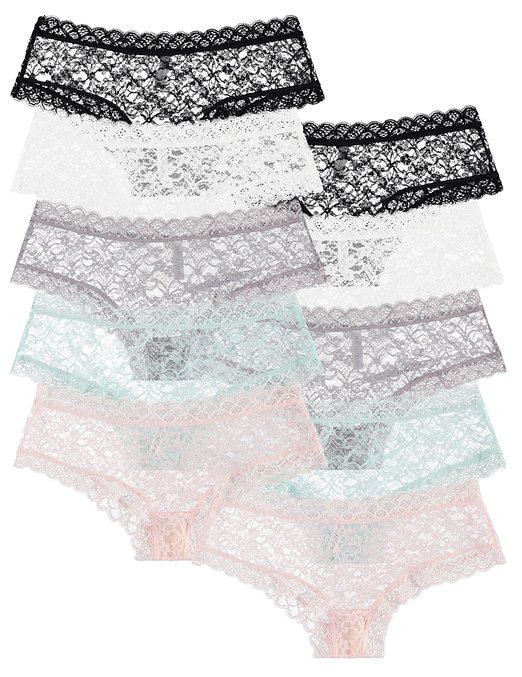 10-Pack: Free to Live Women's Trimed Sexy Lace Boy Short Panties