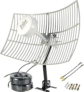 Parabolic Antennas Kit, 2x2 MIMO Antenna 5G, 4G LTE Antenna Outdoor Directional WiFi Antennas Long Range for 5G 4G LTE Routers, TS-9, SMA, 698-6000MHz, 30dBi, 15meter LMR240, Mount Pole