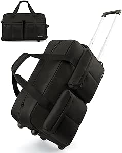 BAGSMART Rolling Duffle Bag with Wheels, Carry On Bag Duffel Bag for Travel, Wet Pocket Duffle Bag with Wheels and Handle, Black